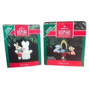 1991 Hallmark Keepsake Ornament Lot Snow Twins & Friends Are Fun NOS
